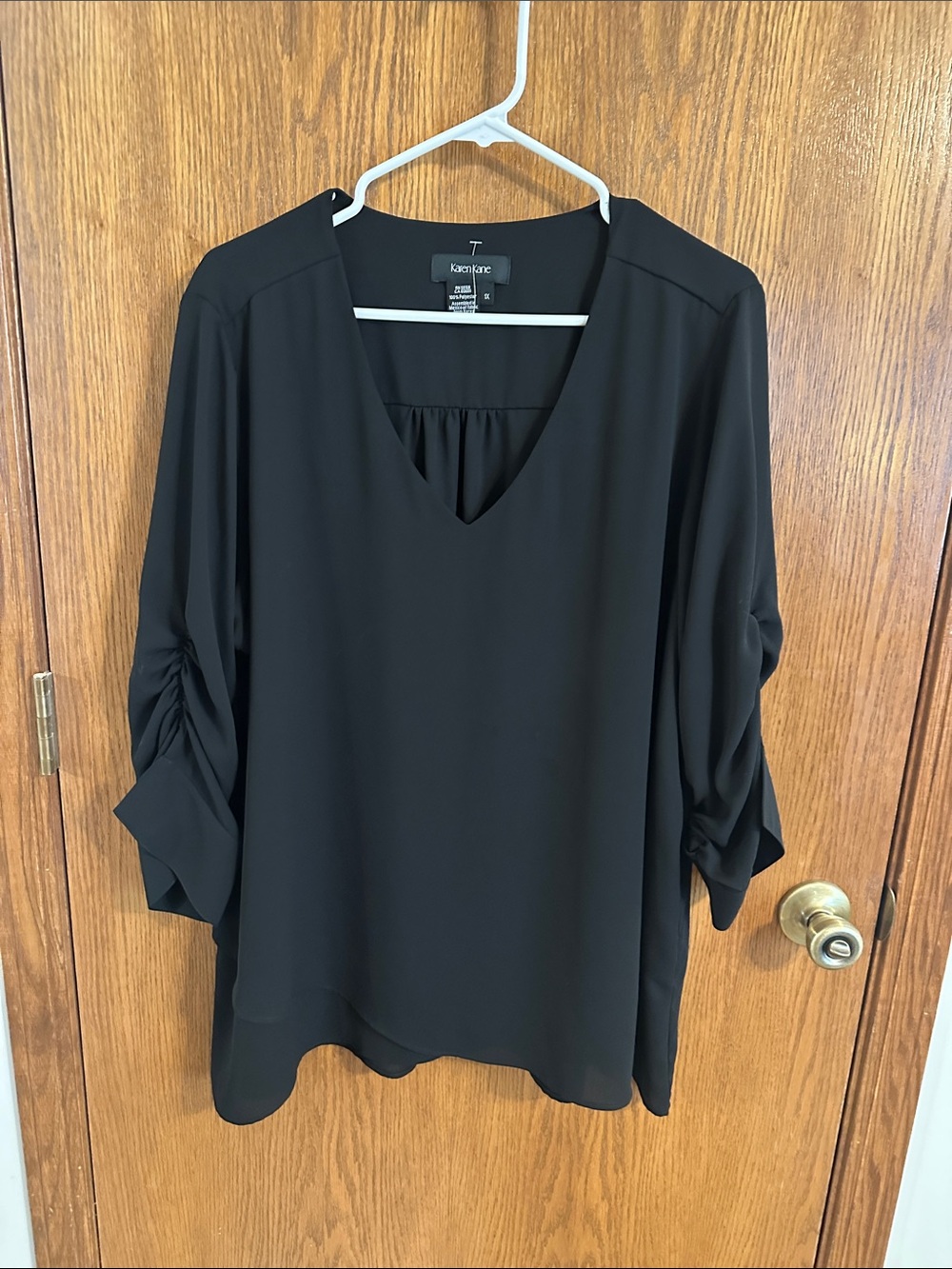 Karen Kane Black V-Neck Ruched Sleeve Tunic Blouse